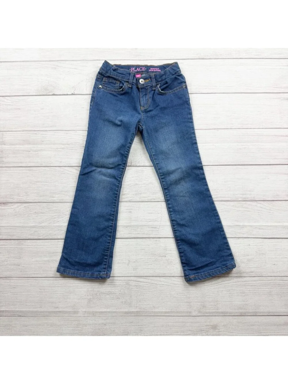 Children's Place Bootcut Blue Denim Jeans Girls Adjustable Waist 6